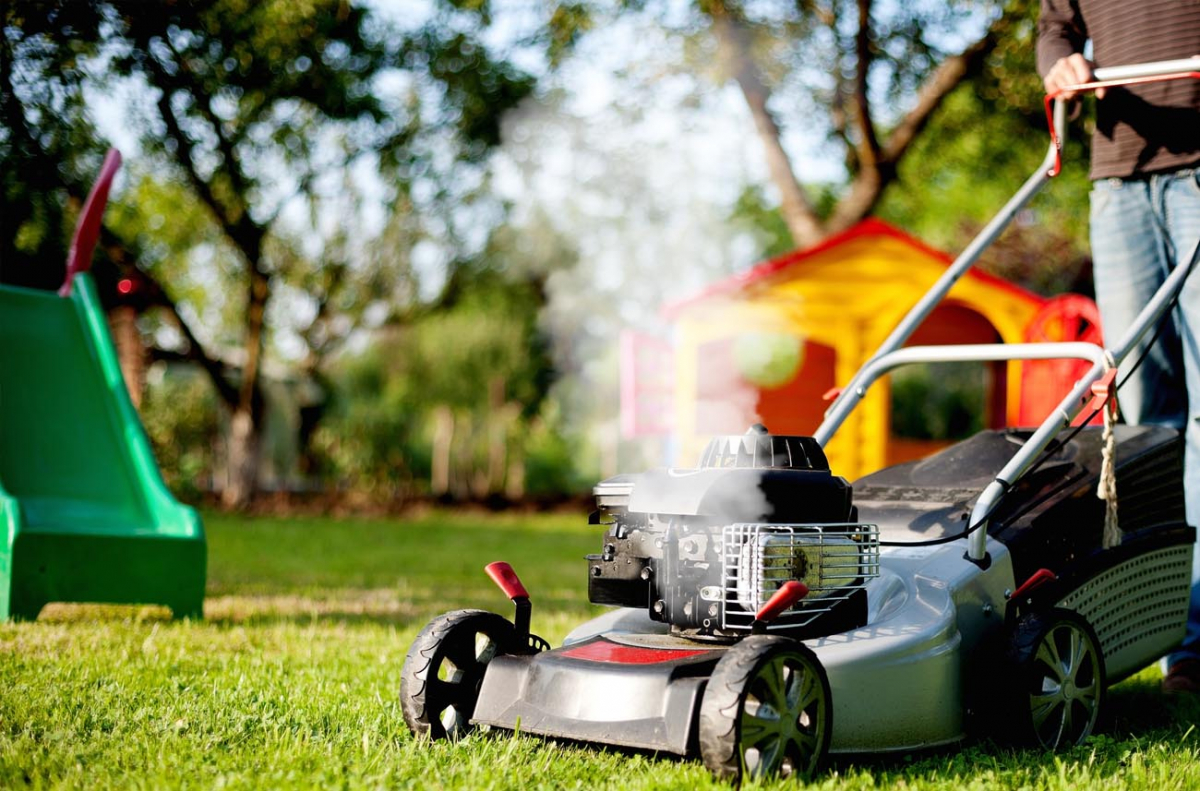 Lawn mower smoking deals white